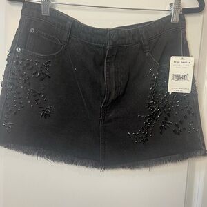 Free People Black Denim miniskirt w/embellishment design size 6